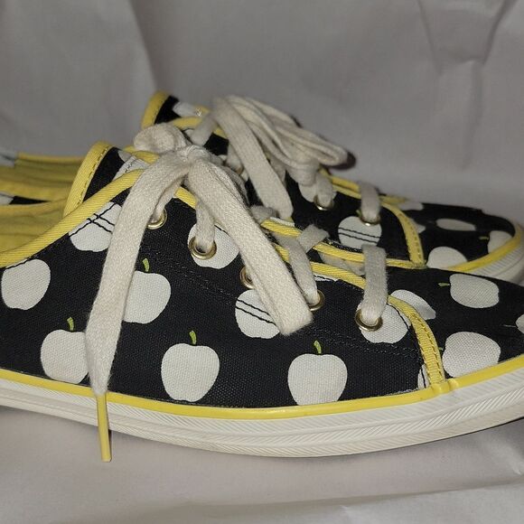 Kate Spade Keds Black Apple Print Lace Up Casual Champion Sneakers Women Size 10 - Picture 2 of 10